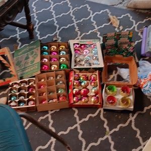 Rare WW2 Shiny Bright Christmas Ornament collection  with Vintage Christmas Tree